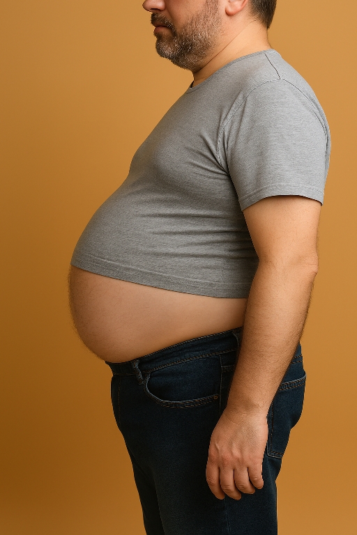 cartoon illustration of a chubby man with a big belly
